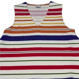 Anthropologie Knit Tank Top Medium Multicolor Stripe V Neck Boho Fall Layering